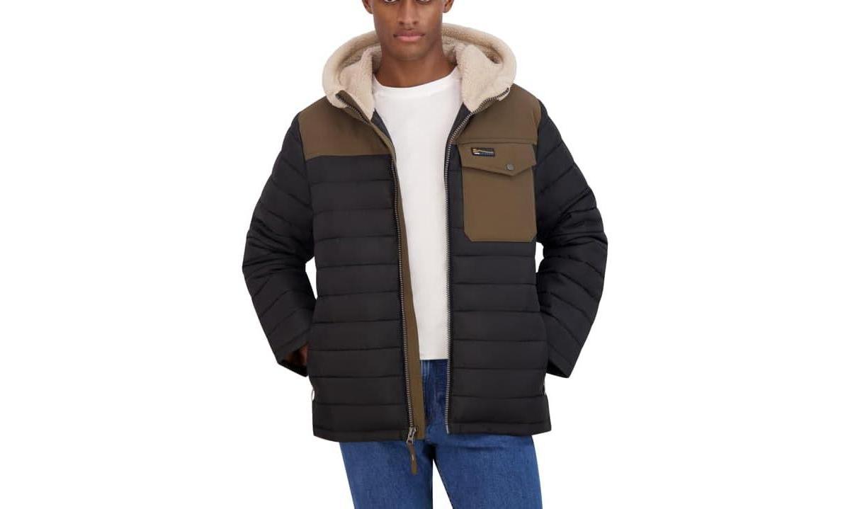 Hfx Mens Quilted Shirt Jacket Shacket with Sherpa Lined Hood Product Image