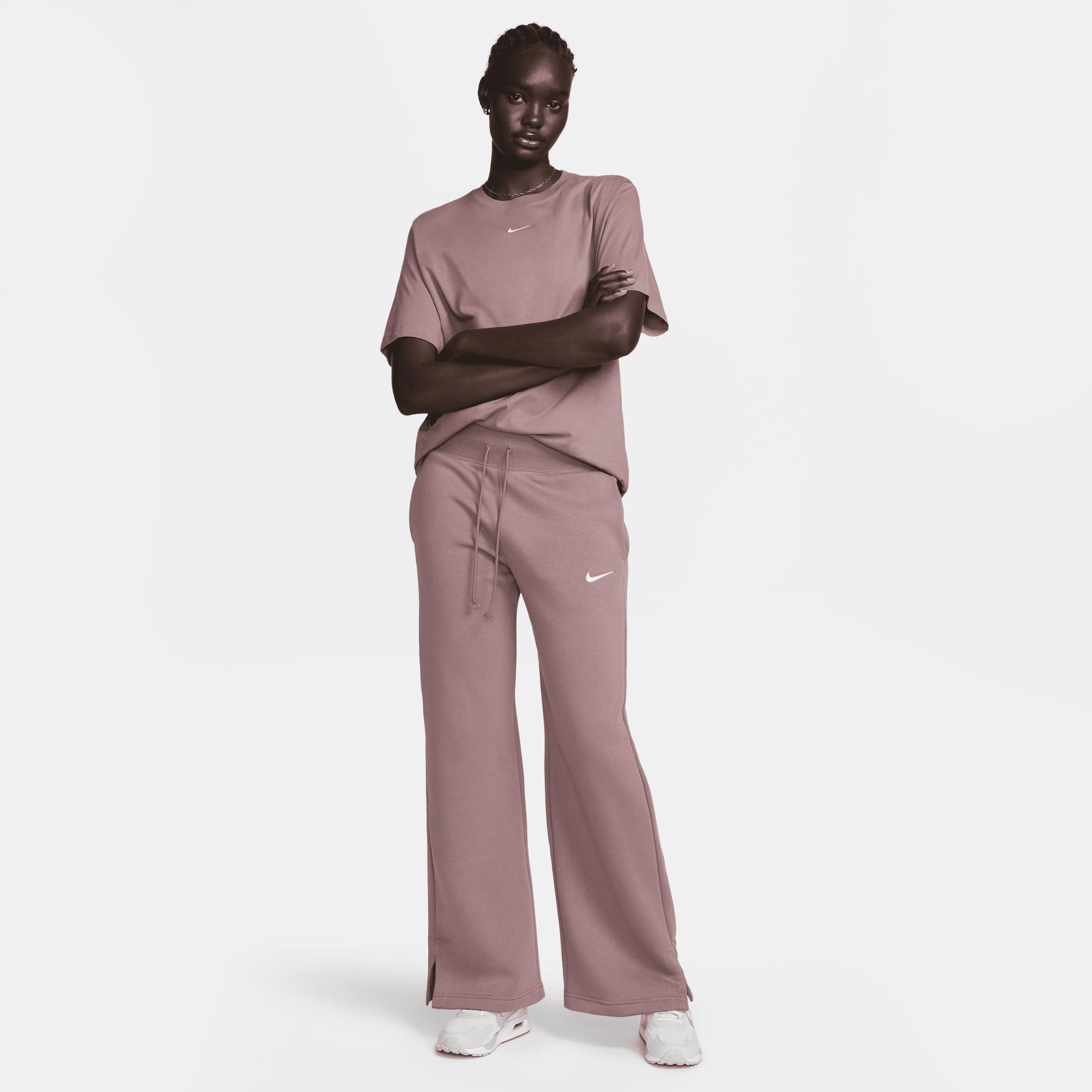 Nike Womens Nike Phoenix High Rise Wide Pants - Womens White/Pink Product Image