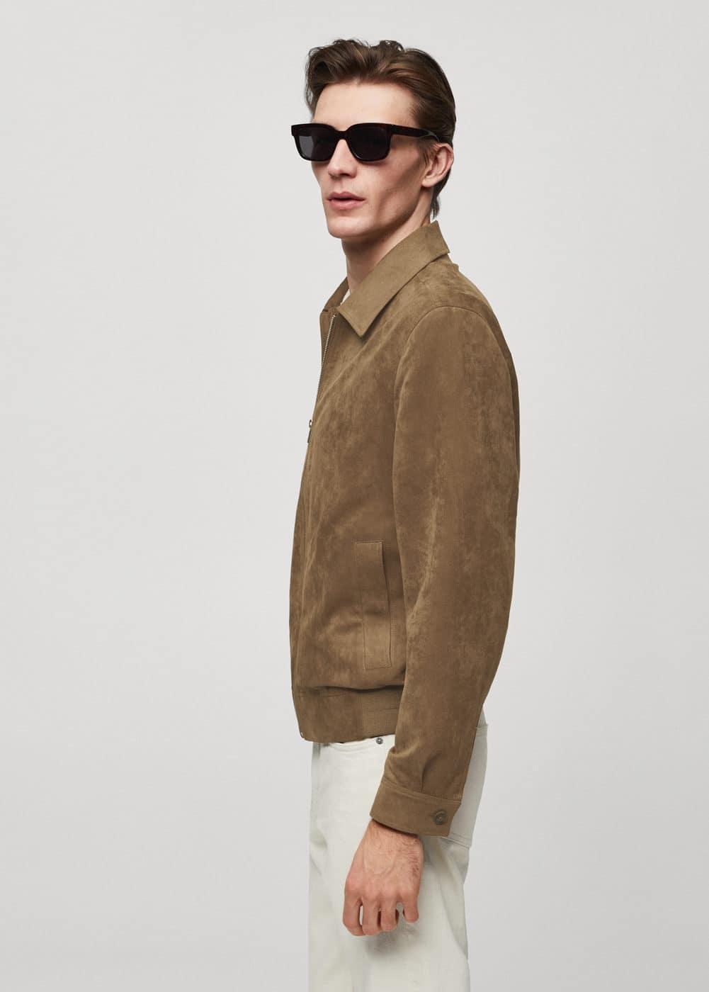 MANGO MAN - Suede-effect jacket with zipper medium brownMen Product Image