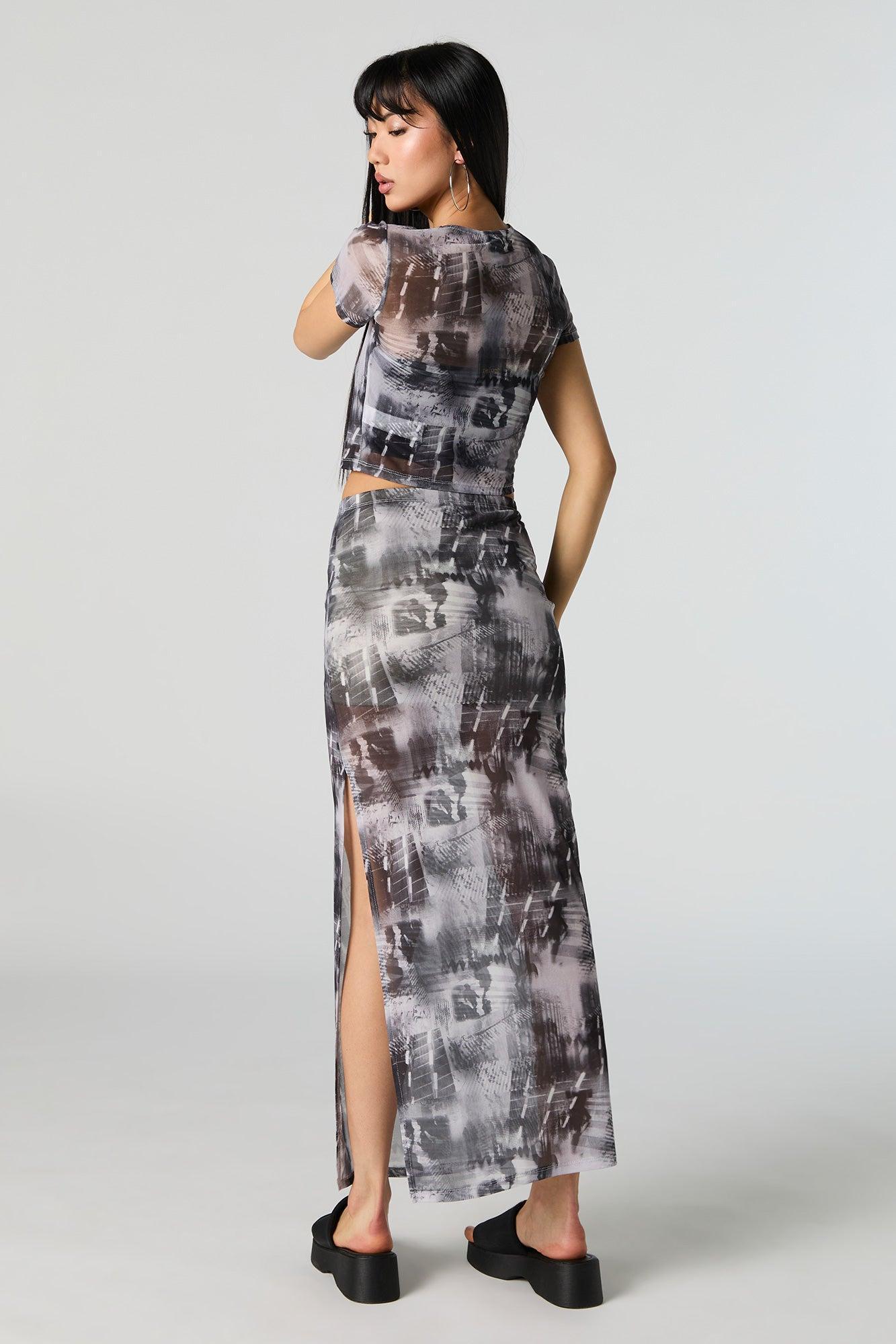 Abstract Mesh Slit Maxi Skirt Female Product Image