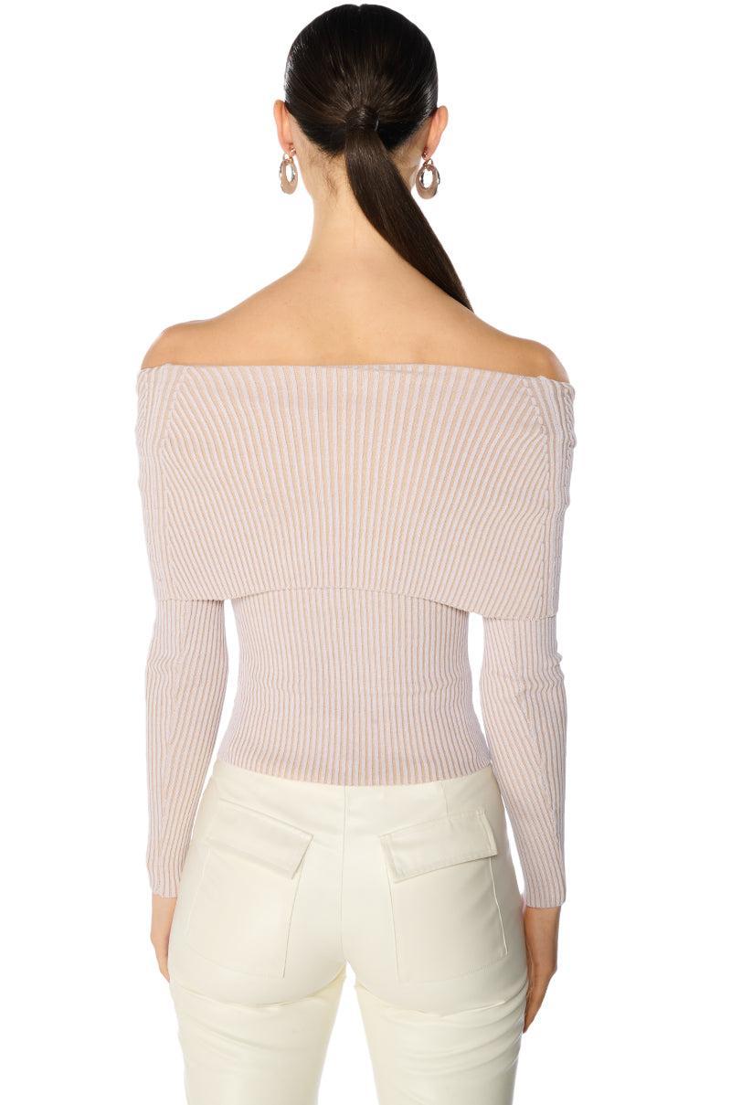 MELODY LONG SLEEVE OFF THE SHOULDER SWEATER IN BEIGE Product Image