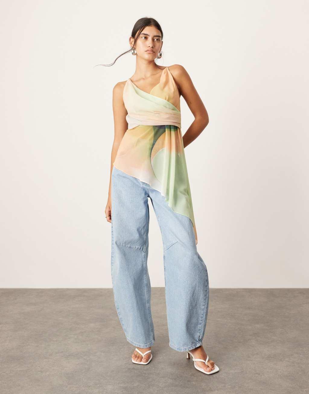 ASOS EDITION wrap front cami top with asymmetric hem in ombre print Product Image