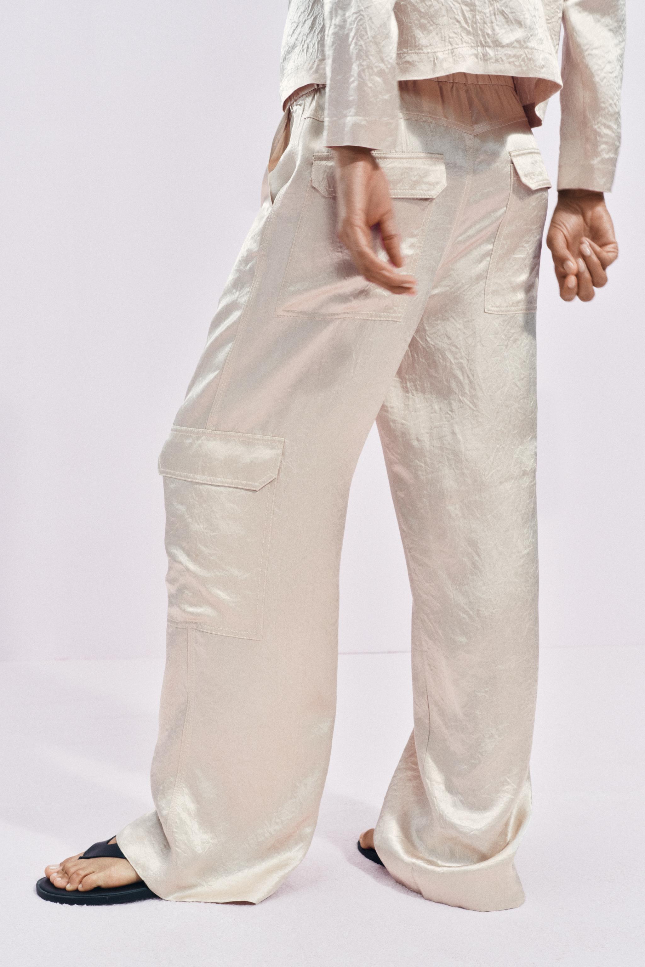 SATIN EFFECT CARGO PANTS ZW COLLECTION Product Image