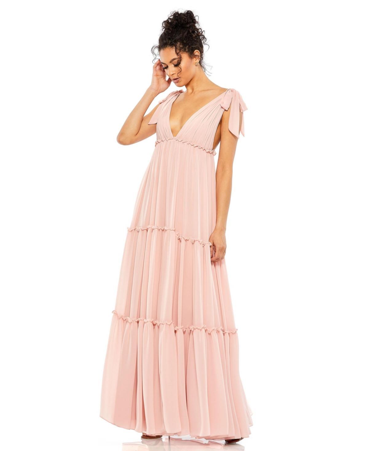 Mac Duggal Womens Ieena Tiered V-Neck Plunging Maxi Dress Product Image