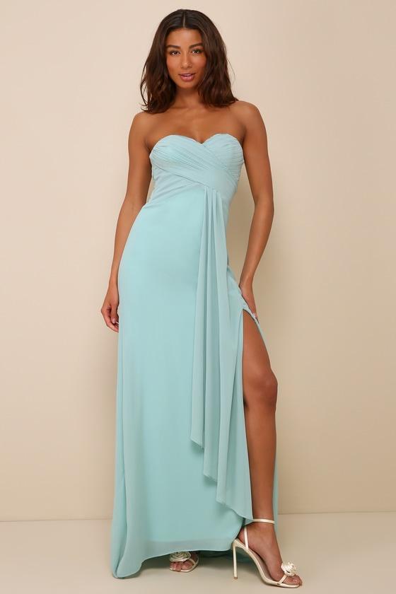 Splendid Aura Sage Green Chiffon Pleated Strapless Maxi Dress Product Image