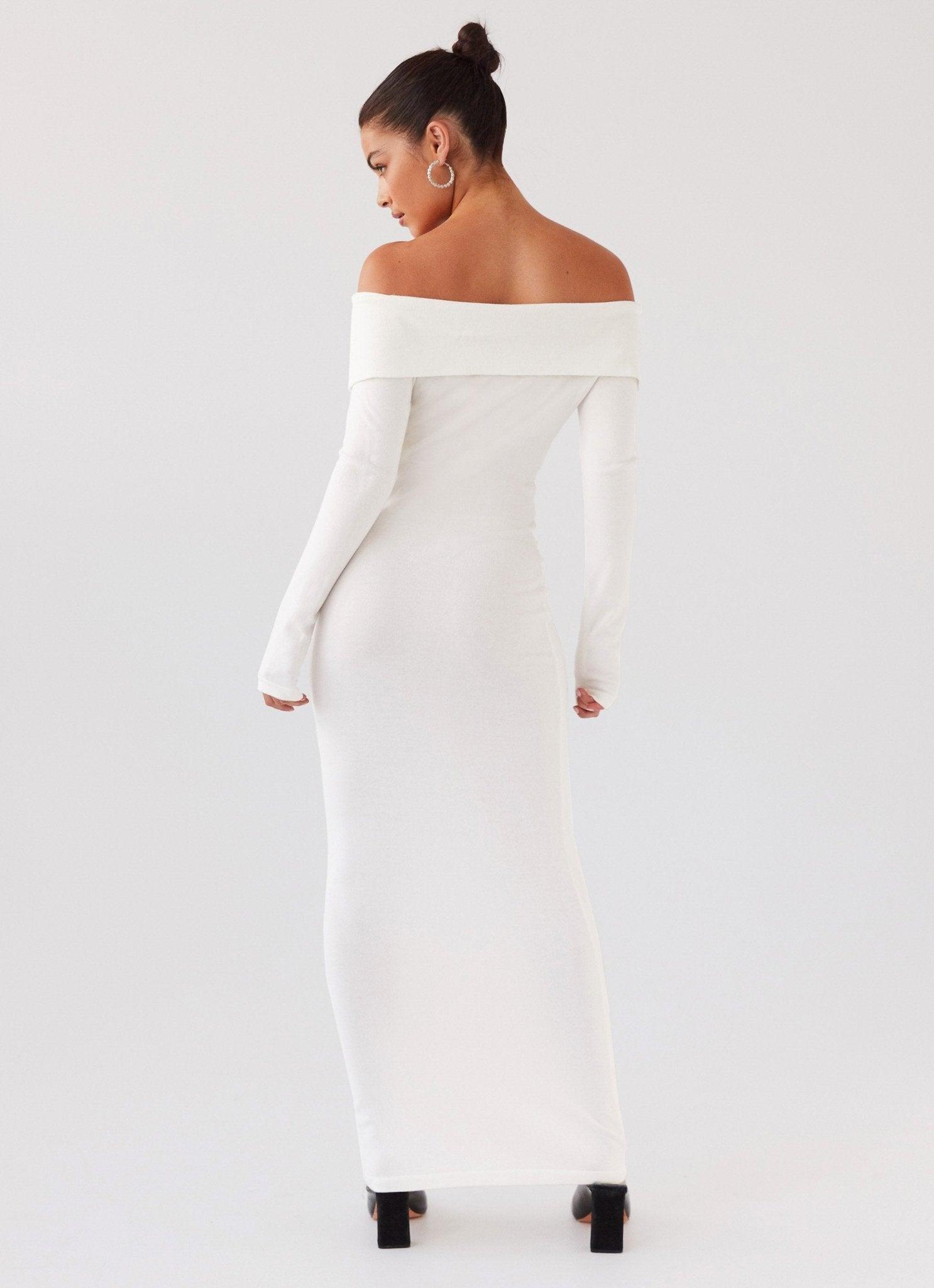 Alexandra Off Shoulder Knit Maxi Dress - Ivory Product Image