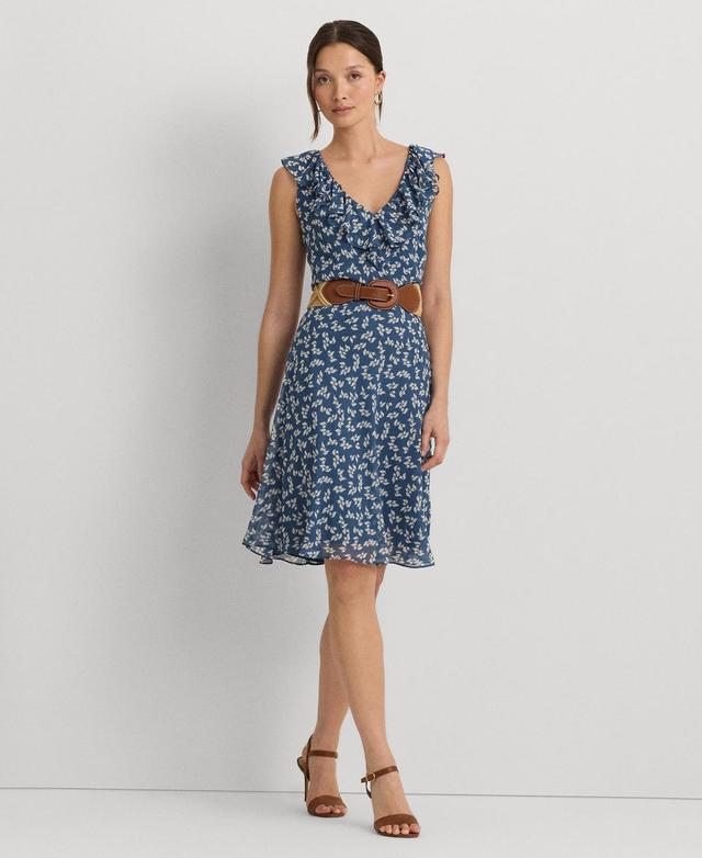 Lauren Ralph Lauren Womens Belted Ruffled Fit & Flare Dress, Regular & Petite Product Image