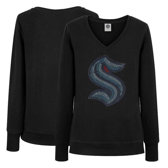 Womens Cuce Black Seattle Kraken Rhinestone V-Neck Pullover Sweatshirt Product Image