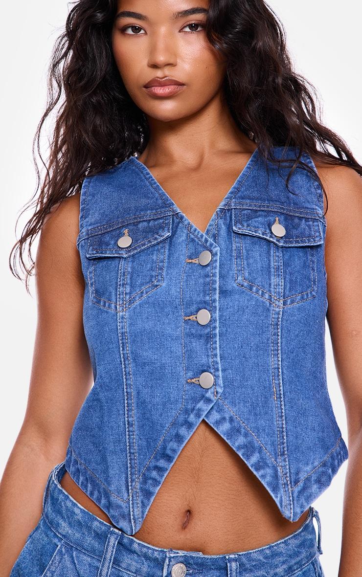 Indigo Blue Wash Halterneck Button Front Denim Vest product image