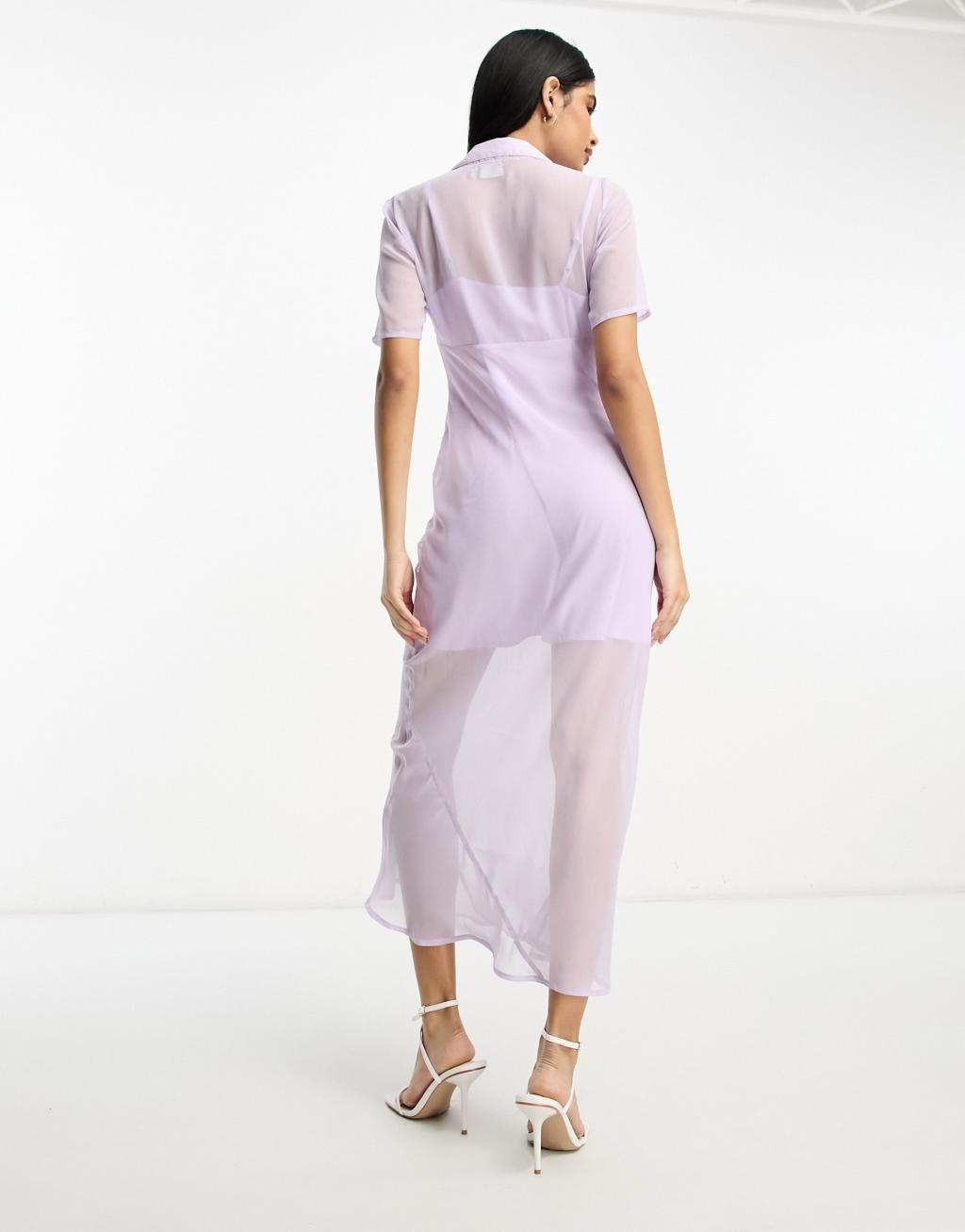 ASOS DESIGN chiffon short sleeve collar midi dress Product Image