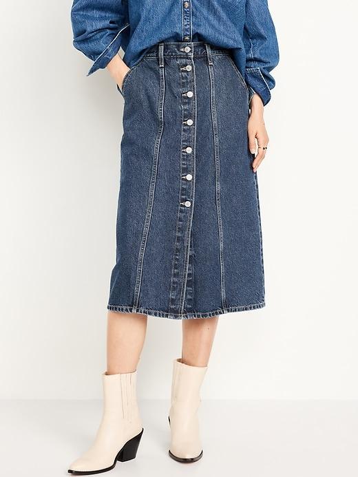 High-Waisted Jean Midi Skirt Product Image