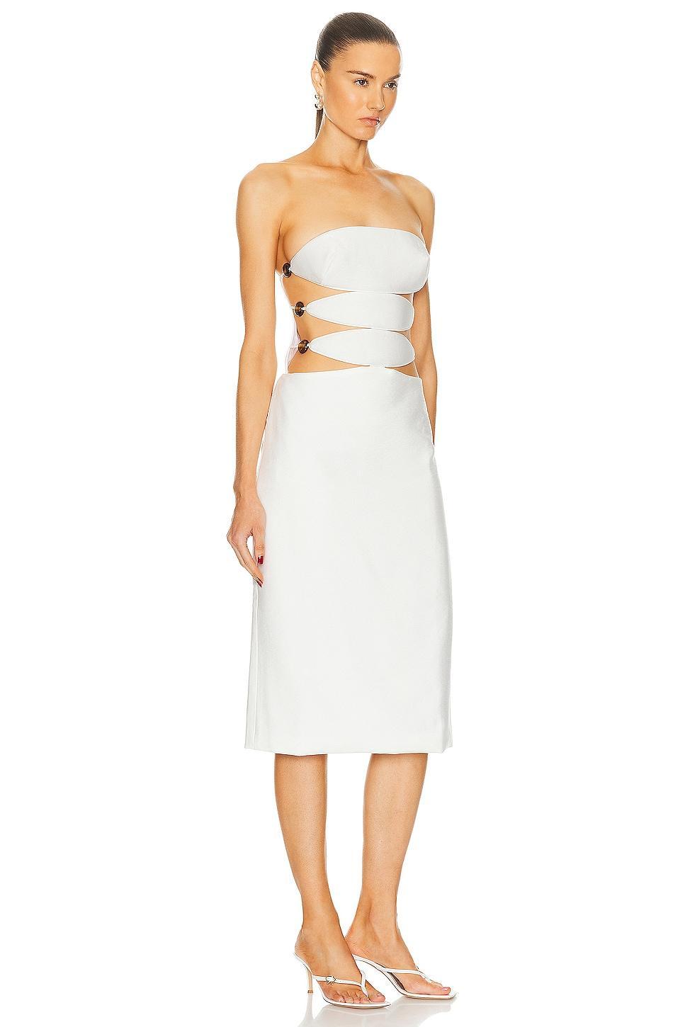 ADRIANA DEGREAS Vintage Orchid Cut Out Midi Dress in White. Product Image