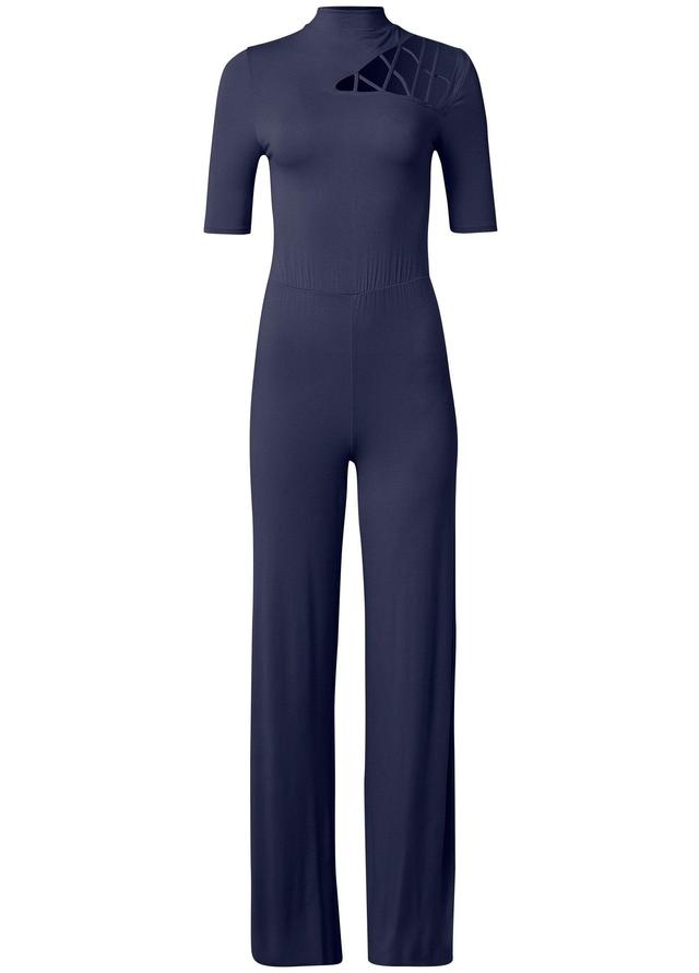 Strappy Mock-Neck Jumpsuit - Navy Product Image