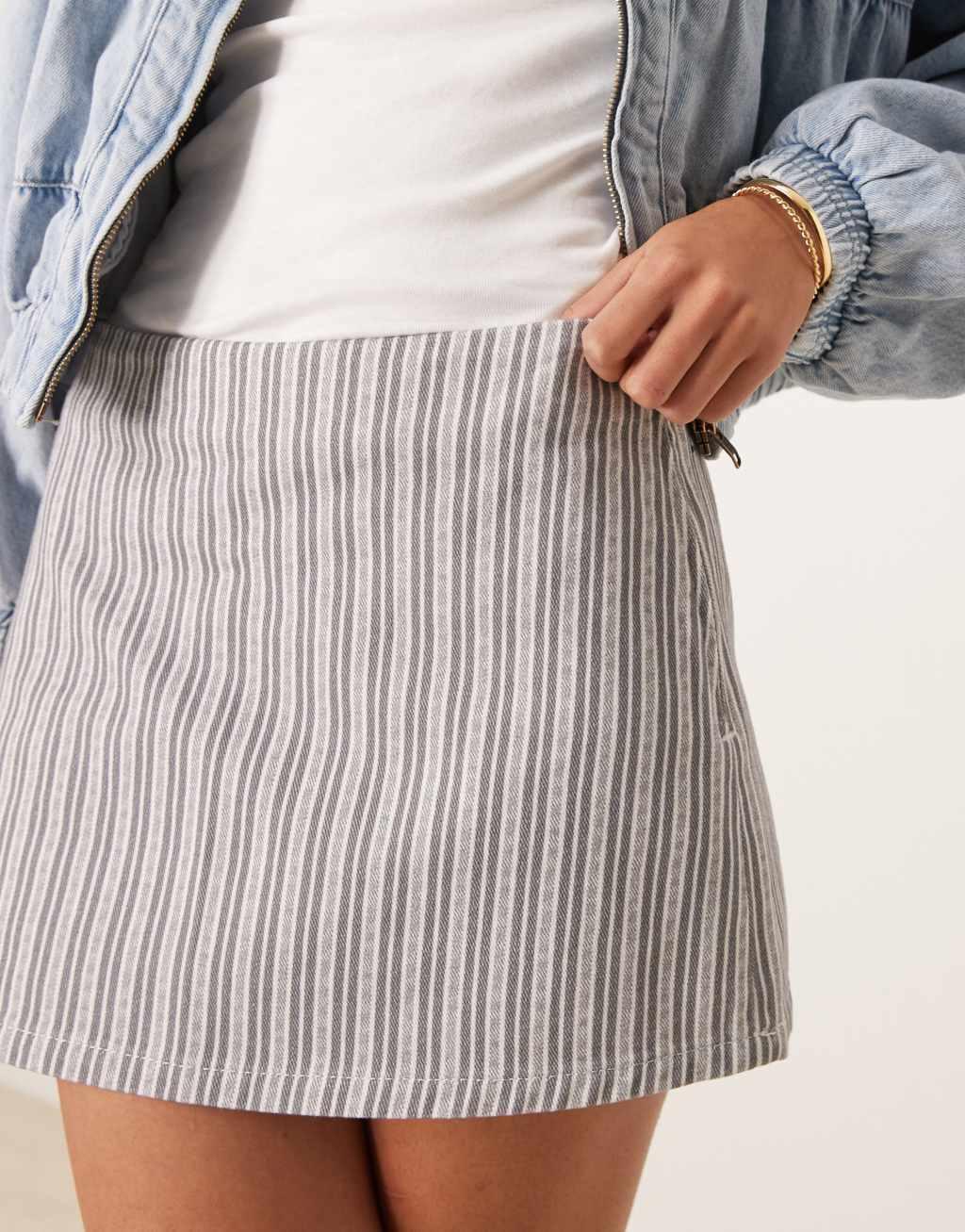 ASOS DESIGN denim micro mini skirt in charcoal pinstripe Product Image