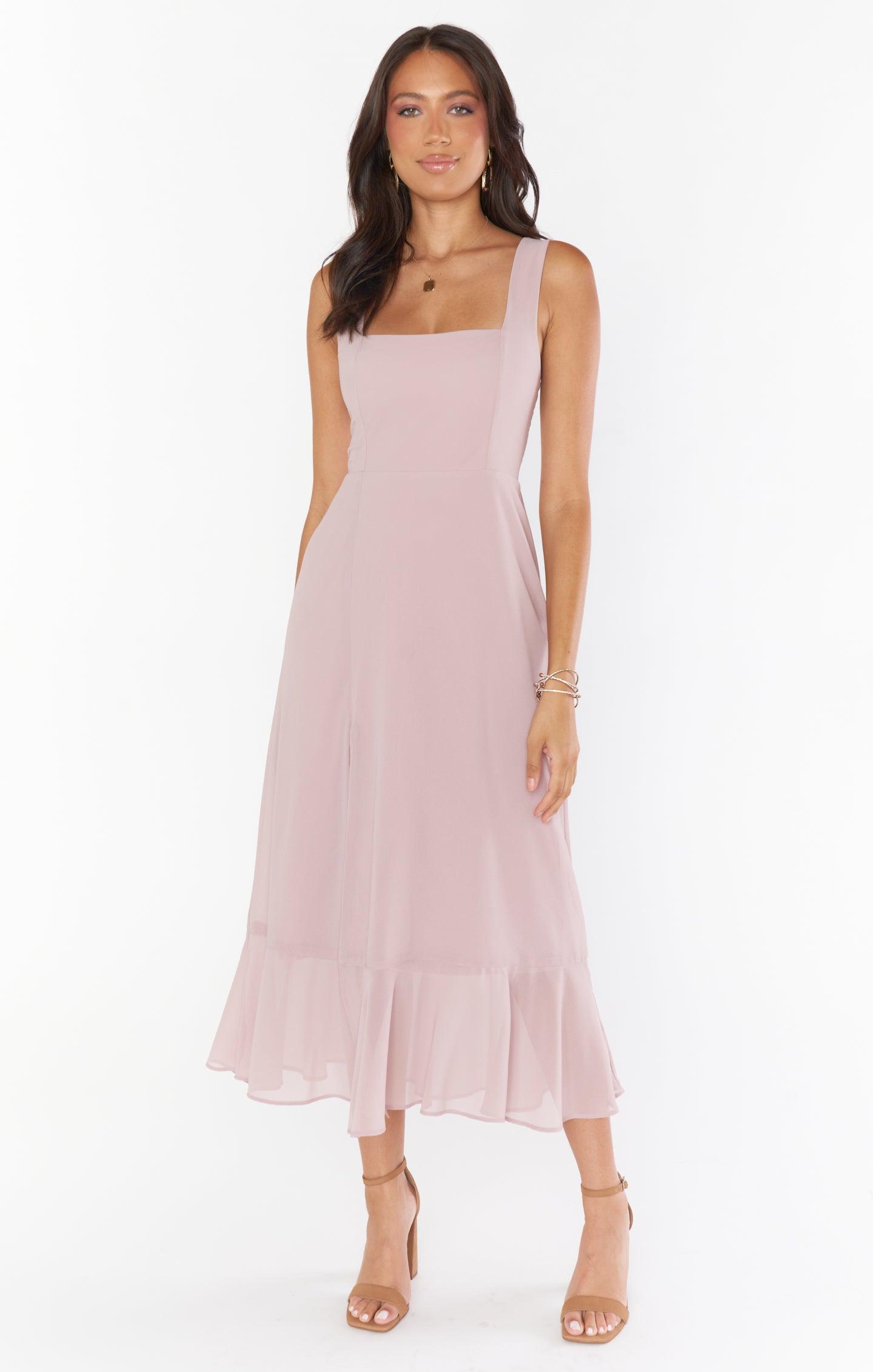 Claire Midi Dress ~ Neutral Mauve Chiffon Product Image