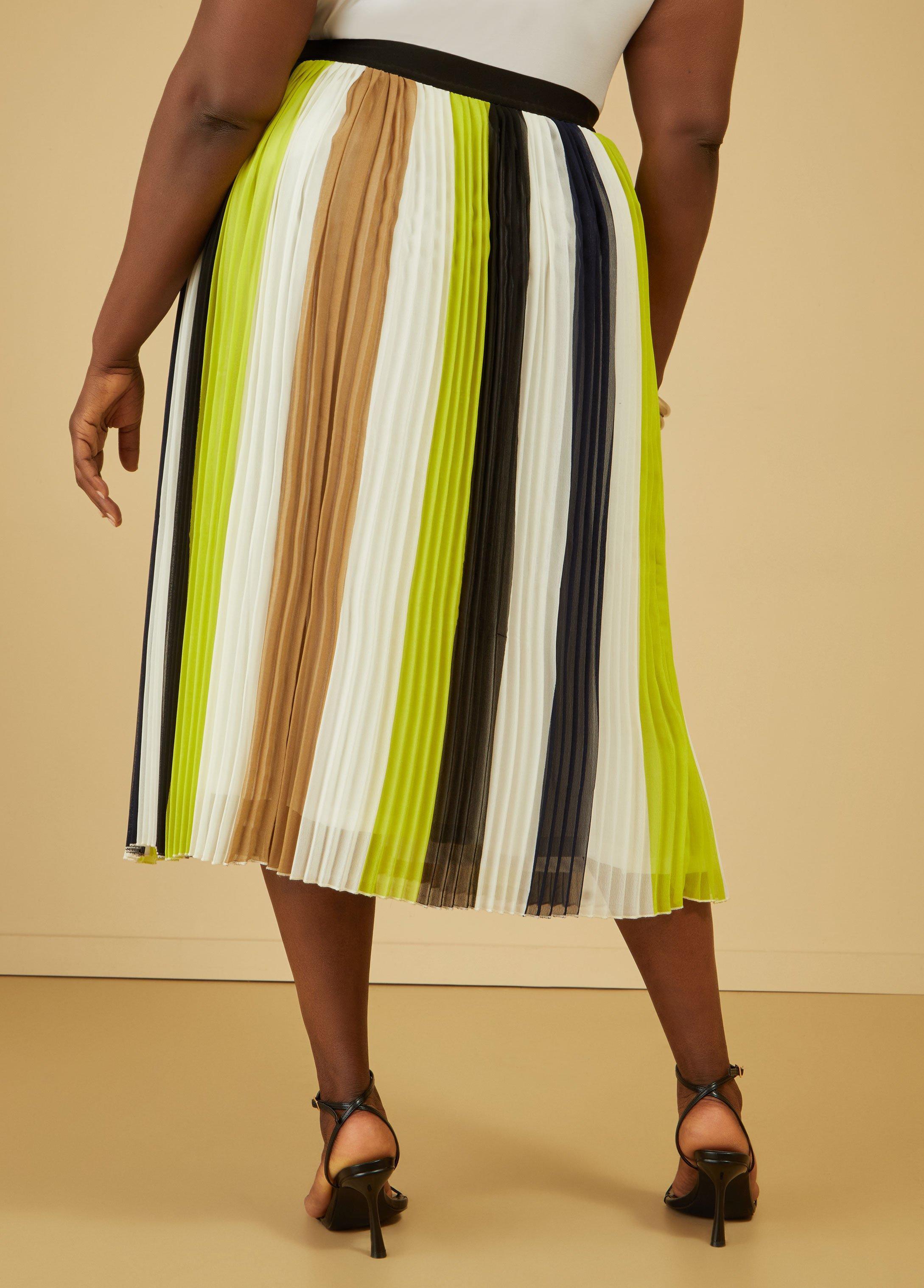 Plus Size Pleated Striped Midi Skirt Ashley Stewart Product Image