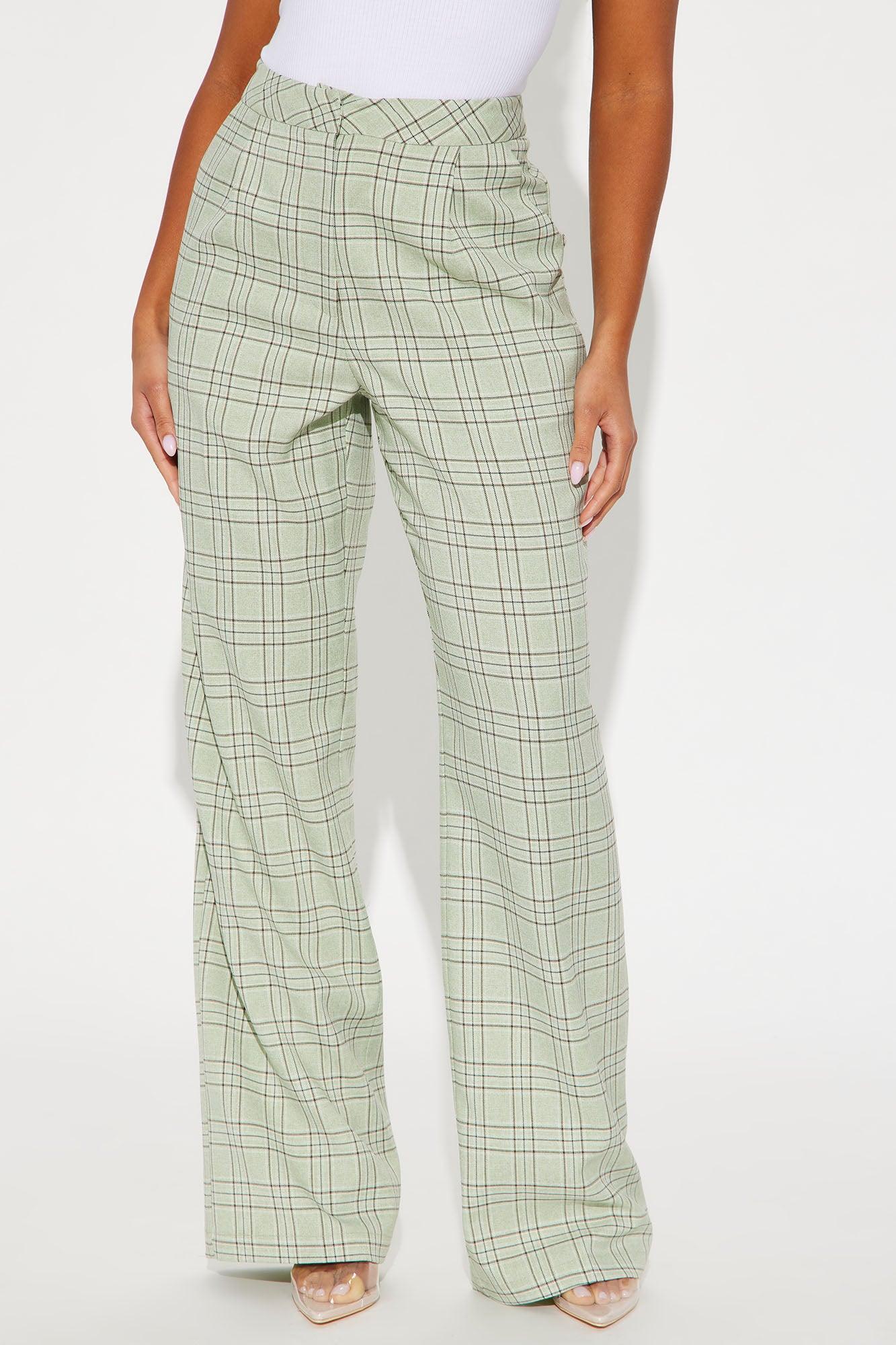 Caroline Plaid High Rise Trouser - Sage Product Image