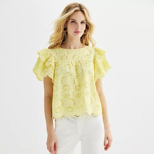 Womens Catherine Malandrino Double Layer Ruffle Sleeve Lace Blouse Product Image