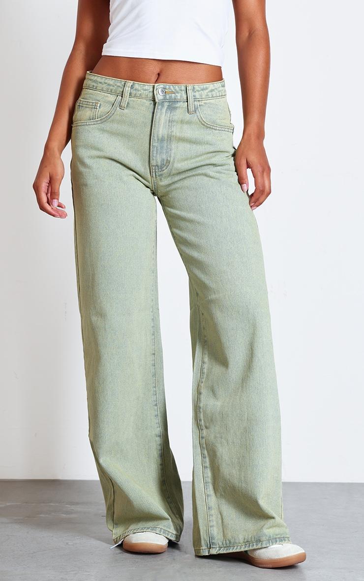 Vintage Wash Wide Leg Low Rise Jeans Product Image