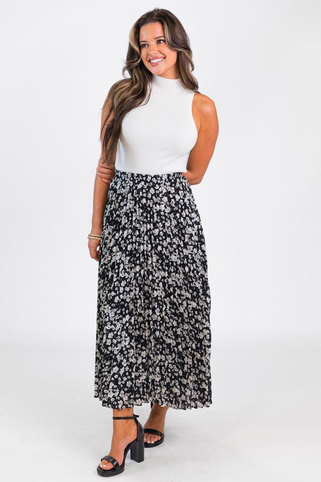 Pleats and Thank You Black Floral Maxi Skirt Product Image