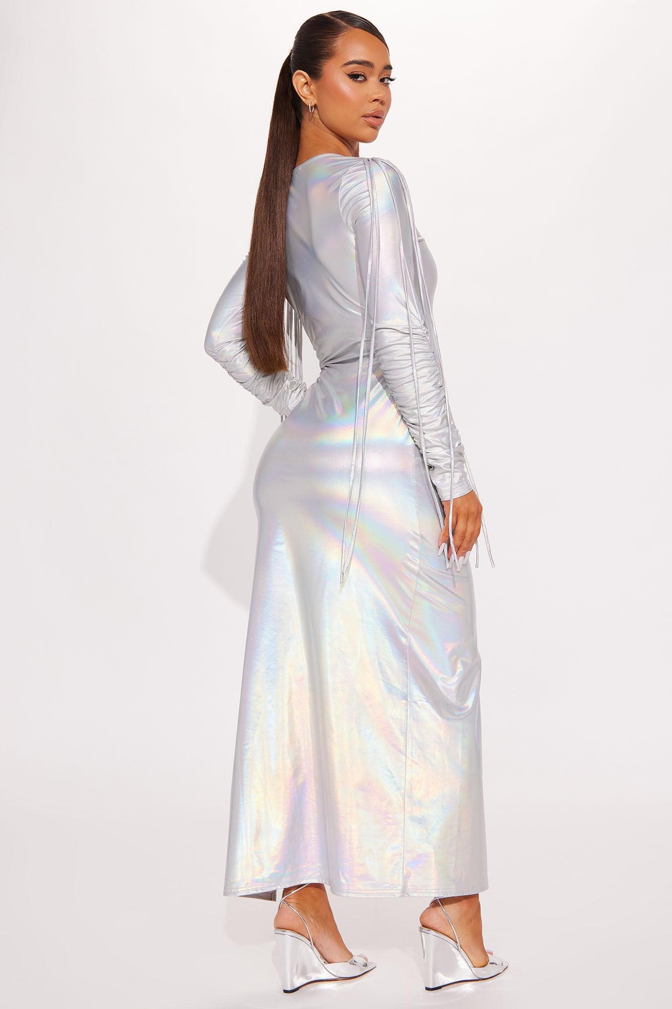 Feeling Electric Metallic Maxi Dress - Silver Product Image