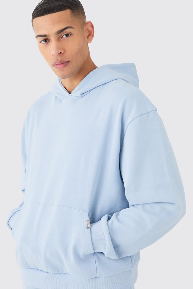 Mens Blue Oversized Boxy Heavyweight Hoodie, Blue Product Image