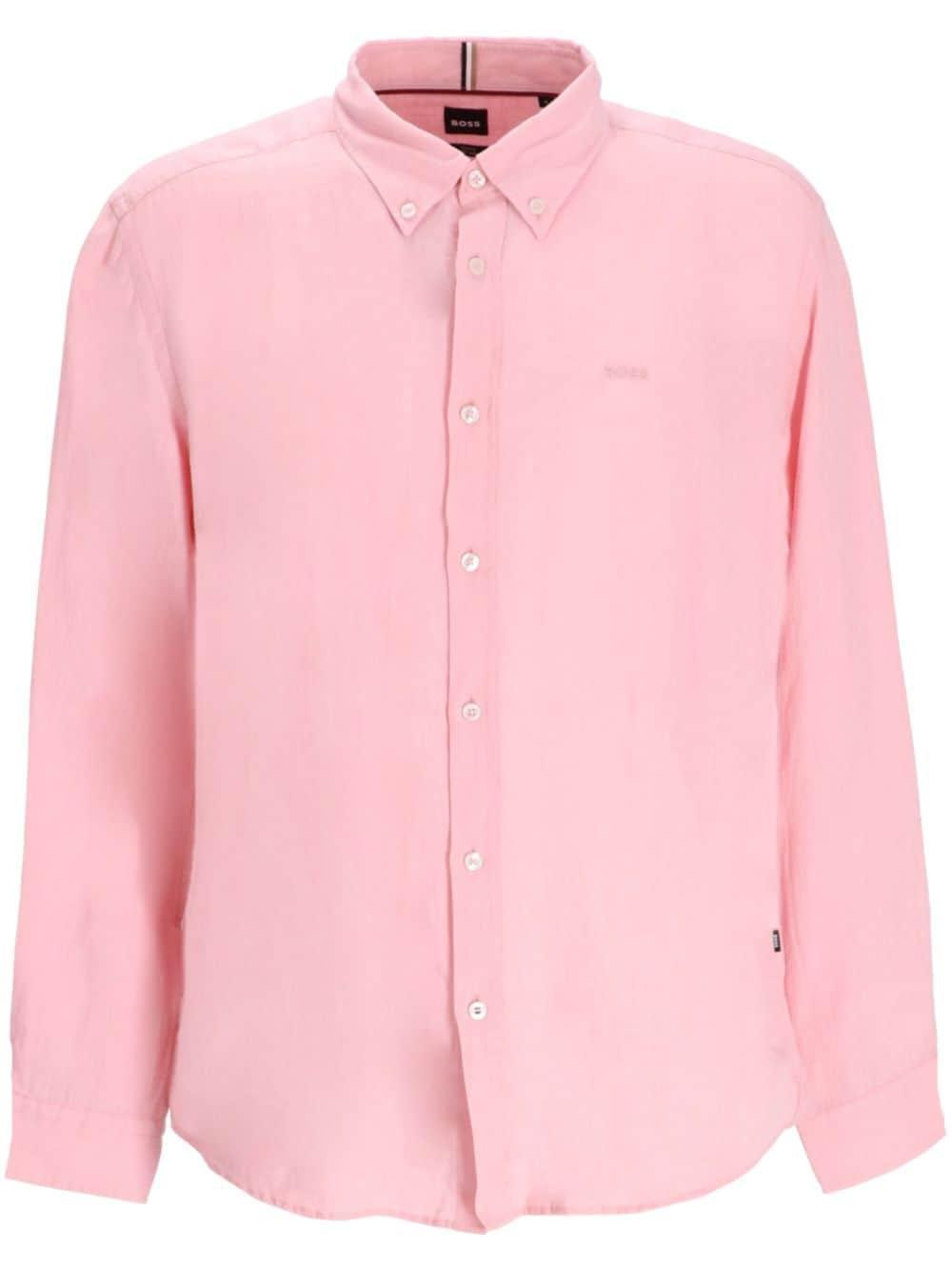 HUGO BOSS Logo-embroidered Shirt In Pink Product Image