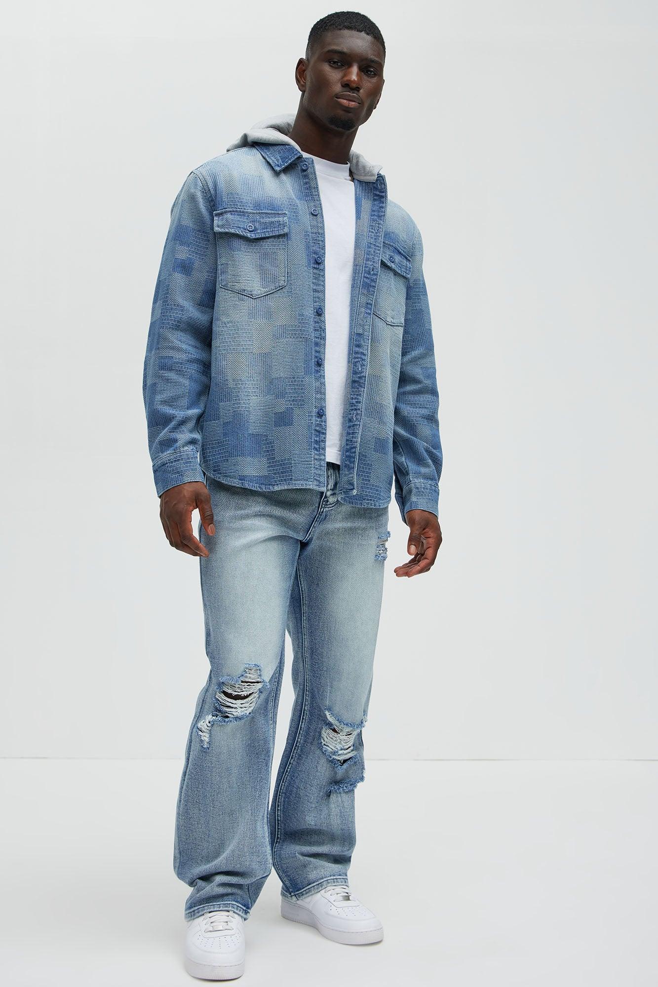 Burney Hooded Denim Shacket - Light Wash Product Image