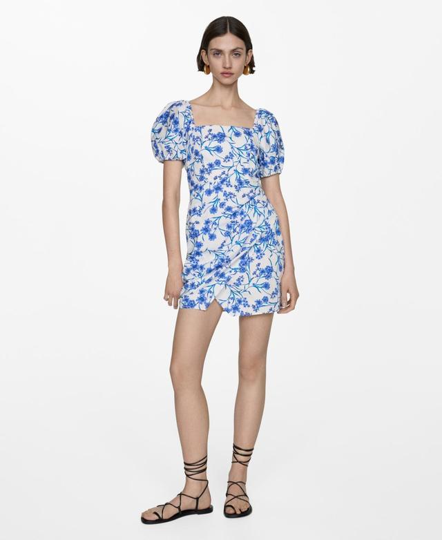 Mango Womens Balloon Sleeves Printed Dress Product Image