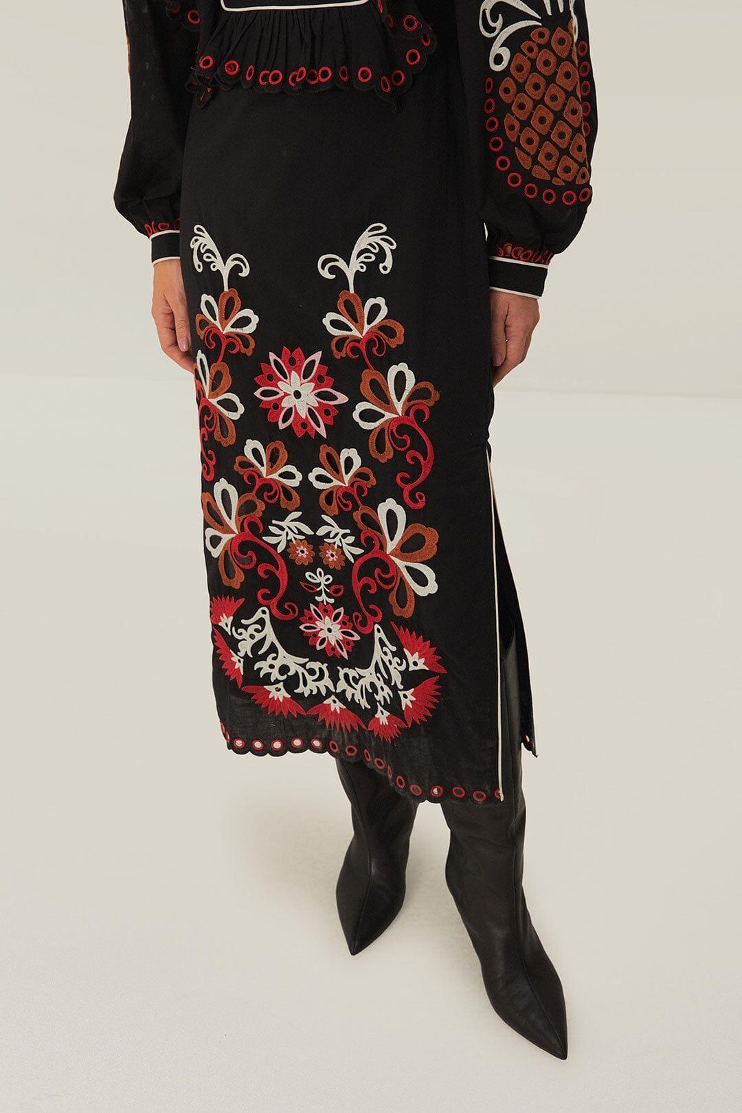 Cashew Mandala Richilieu Long Sleeve Maxi Dress, CASHEW MANDALA BLACK / XXS Product Image