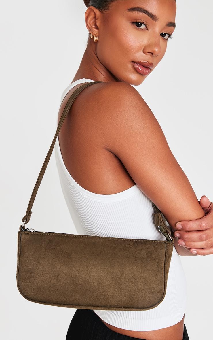 Khaki Faux Suede Zip Shoulder Bag Product Image