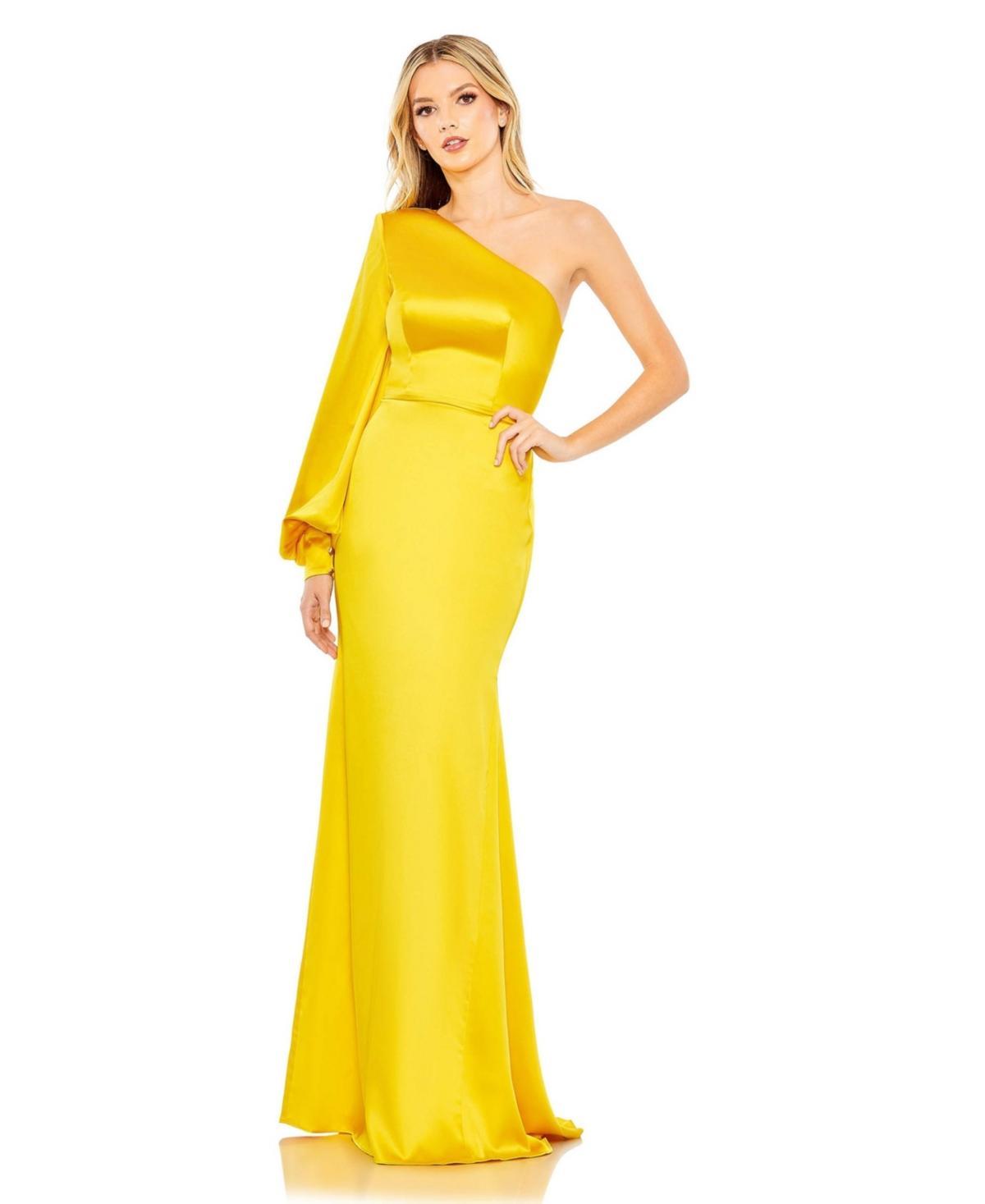 Womens Ieena One Shoulder Bishop Sleeve Trumpet Gown Product Image