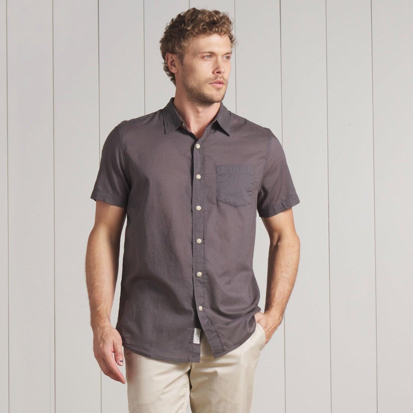 Portofino Featherweight Poplin Short Sleeve Shirt - Forged Iron Product Image