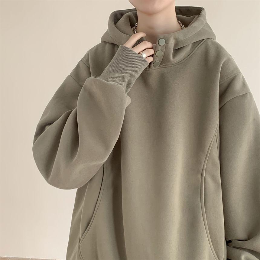 Half Buttoned Plain Hoodie Product Image