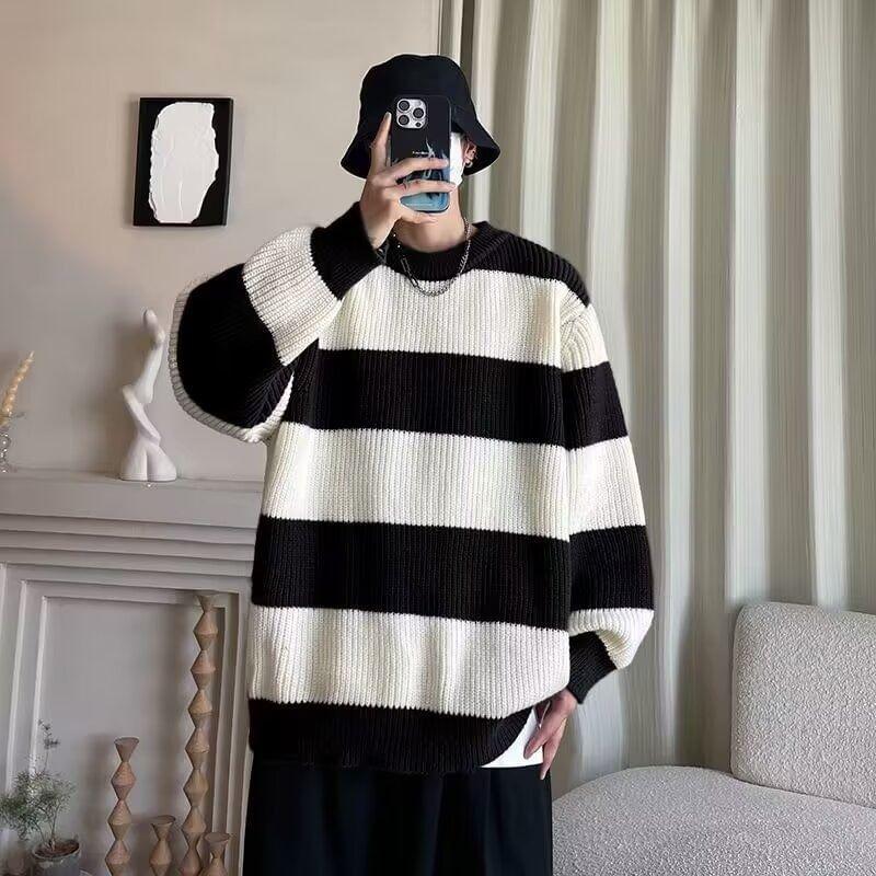 Crew Neck Striped Ribbed Sweater product image