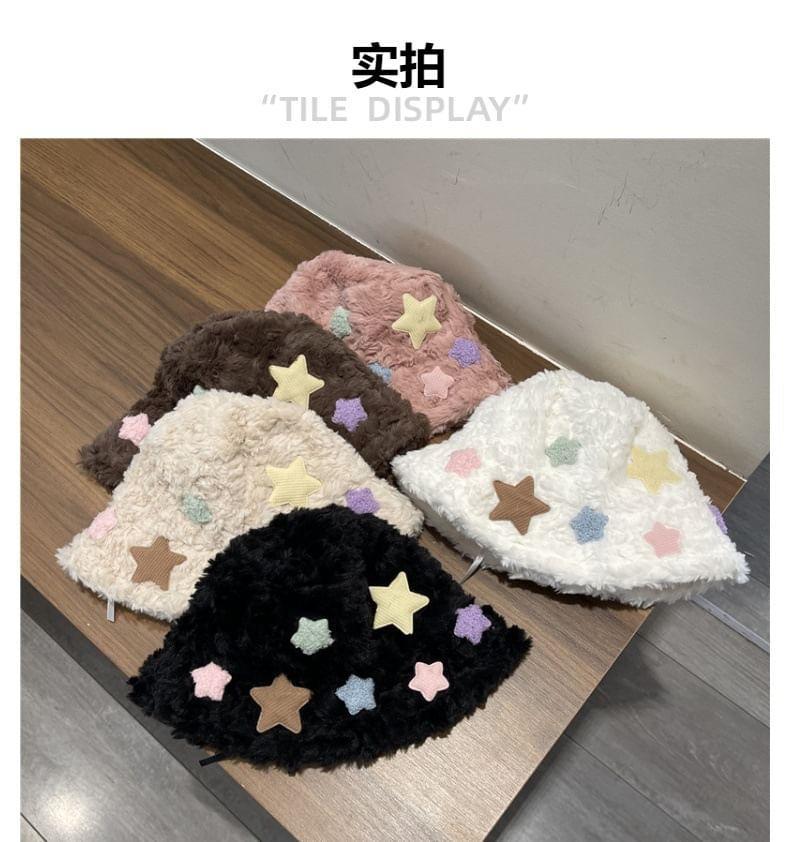 Star Applique Faux Shearling Bucket Hat Product Image