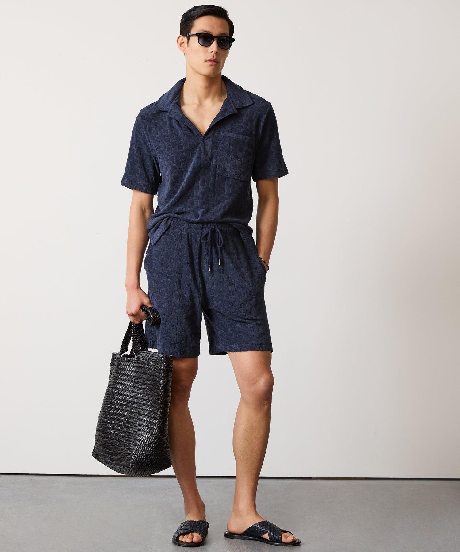 Tile Jacquard Terry Short in Classic Navy Product Image