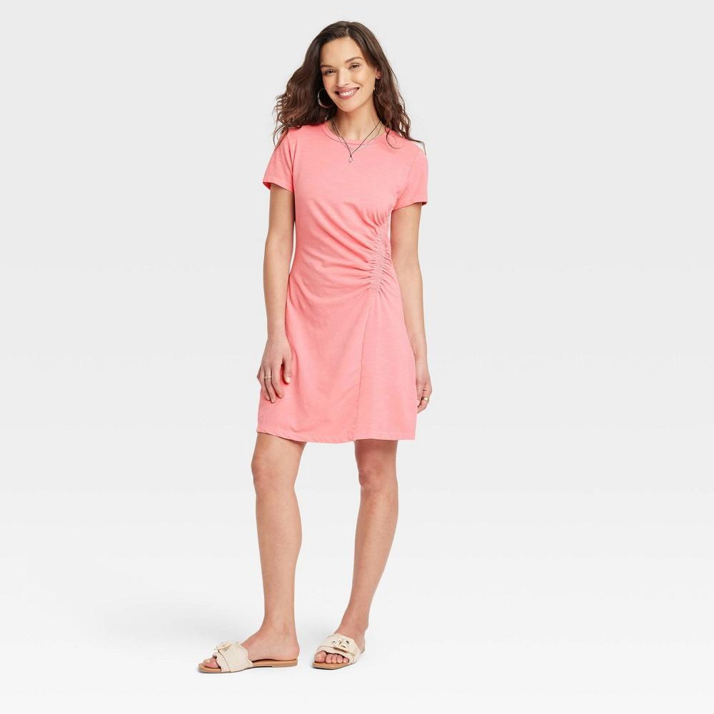 Womens Short Sleeve Ruched Knit Mini T-Shirt Dress - Universal Thread Pink XL Product Image