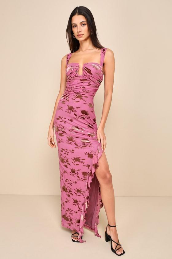 Dramatic Confidence Mauve Pink Floral Velvet Burnout Maxi Dress product image