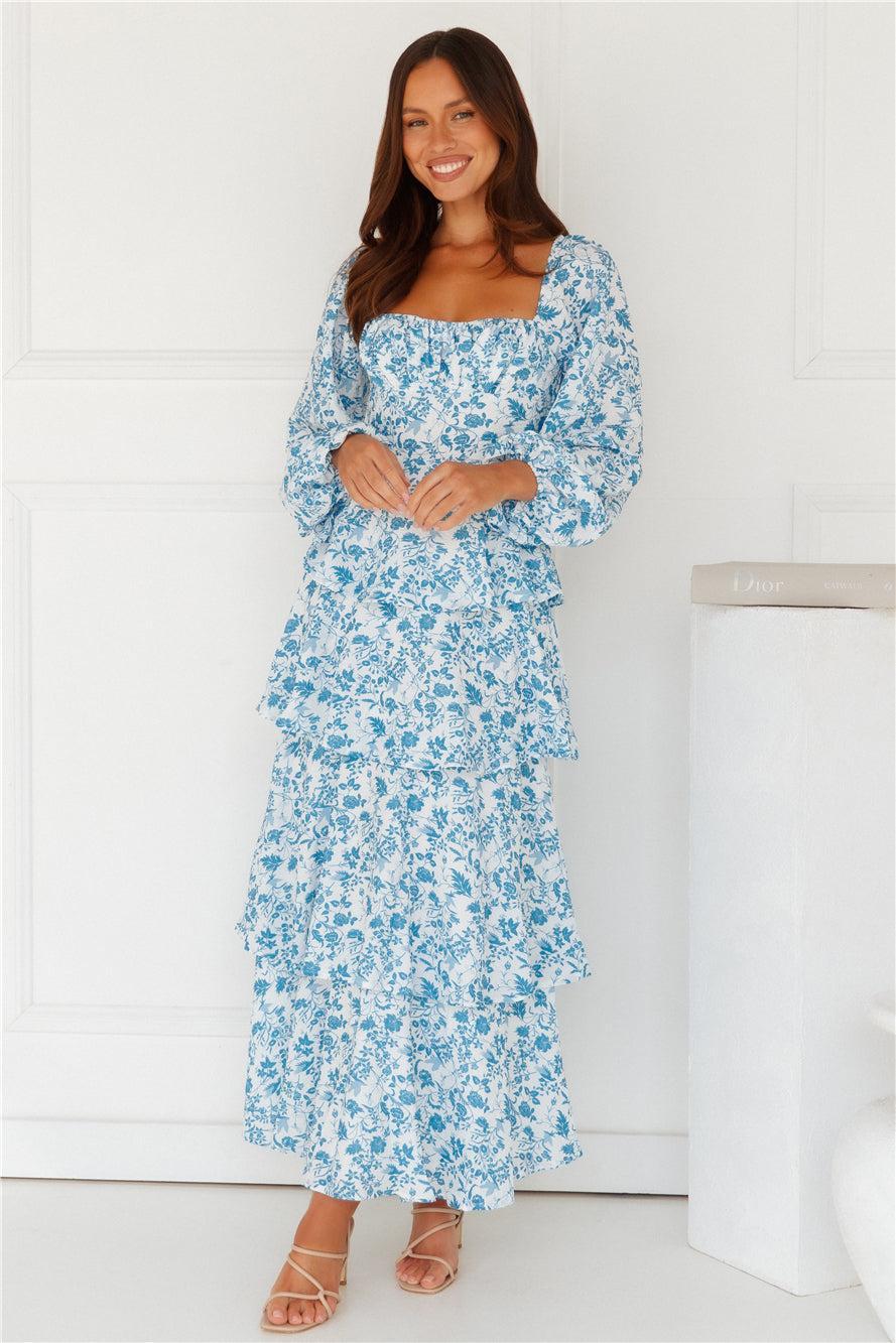 Pick Of The Day Long Sleeve Maxi Dress Blue Product Image