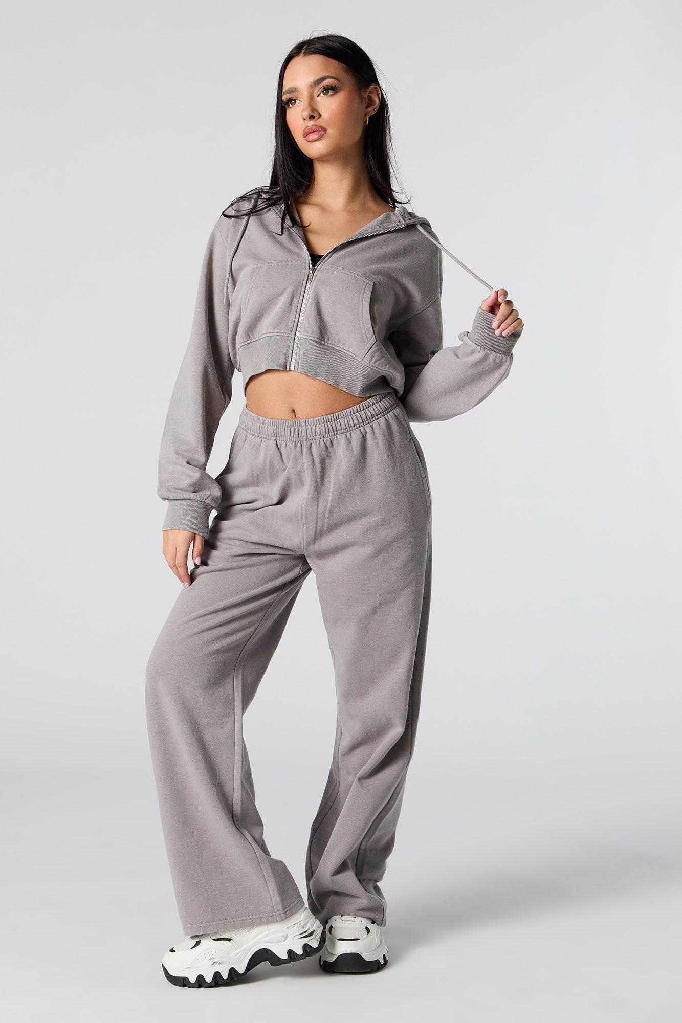 Fleece Washed Zip-Up Cropped Hoodie Female Product Image