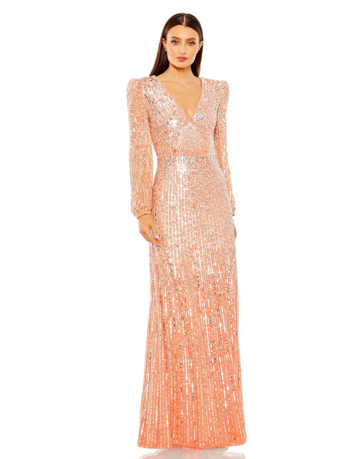 Womens V Neck Empire Waist Puff Shoulder Sequin Embellished Gown Product Image