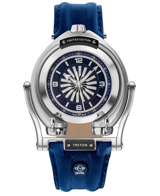 GV2 by Gevril Mens Triton Automatic Blue Genuine Leather Strap Watch 49mm - Silver Product Image