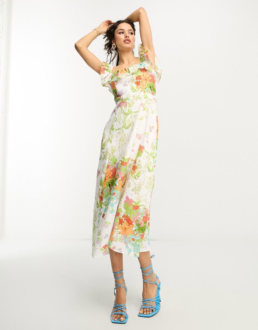 & Other Stories frill detail midaxi dress in multi floral print Product Image