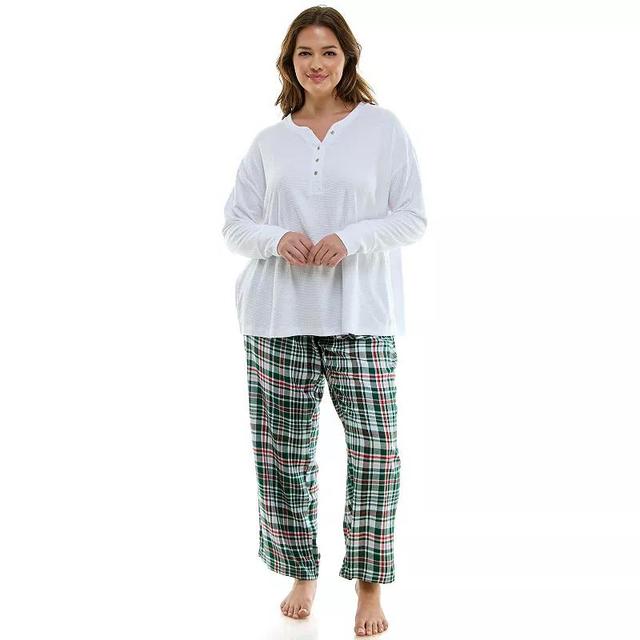 Plus Size Croft & Barrow Long Sleeve Henley Pajama Top & Flannel Pajama Pants Set, Womens Product Image