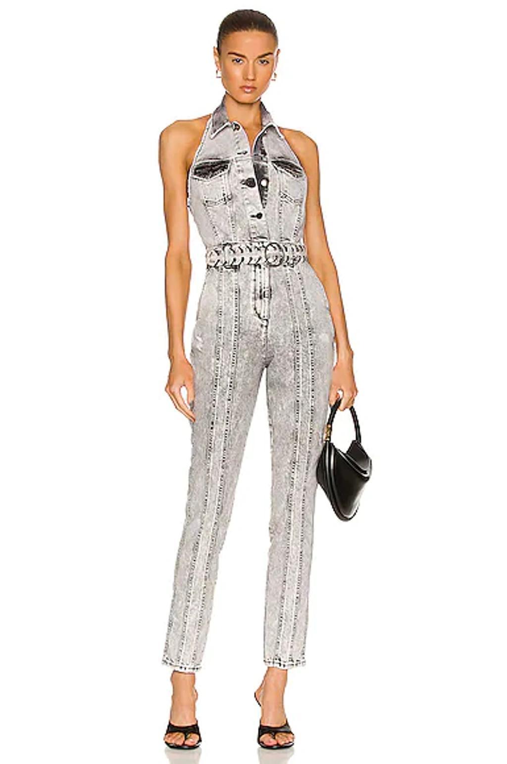 Ben Belted Denim Jumpsuit In Grey Product Image