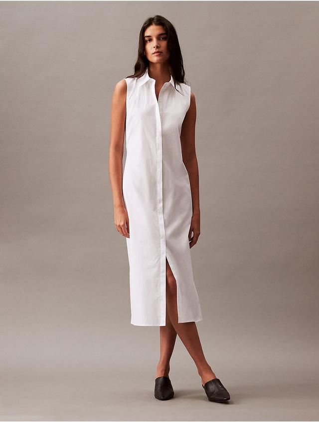 Calvin Klein Womens Stretch Poplin Cutout Shirt Dress - White - M Product Image