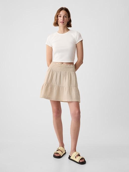 Crinkle Gauze Tiered Mini Skirt Product Image