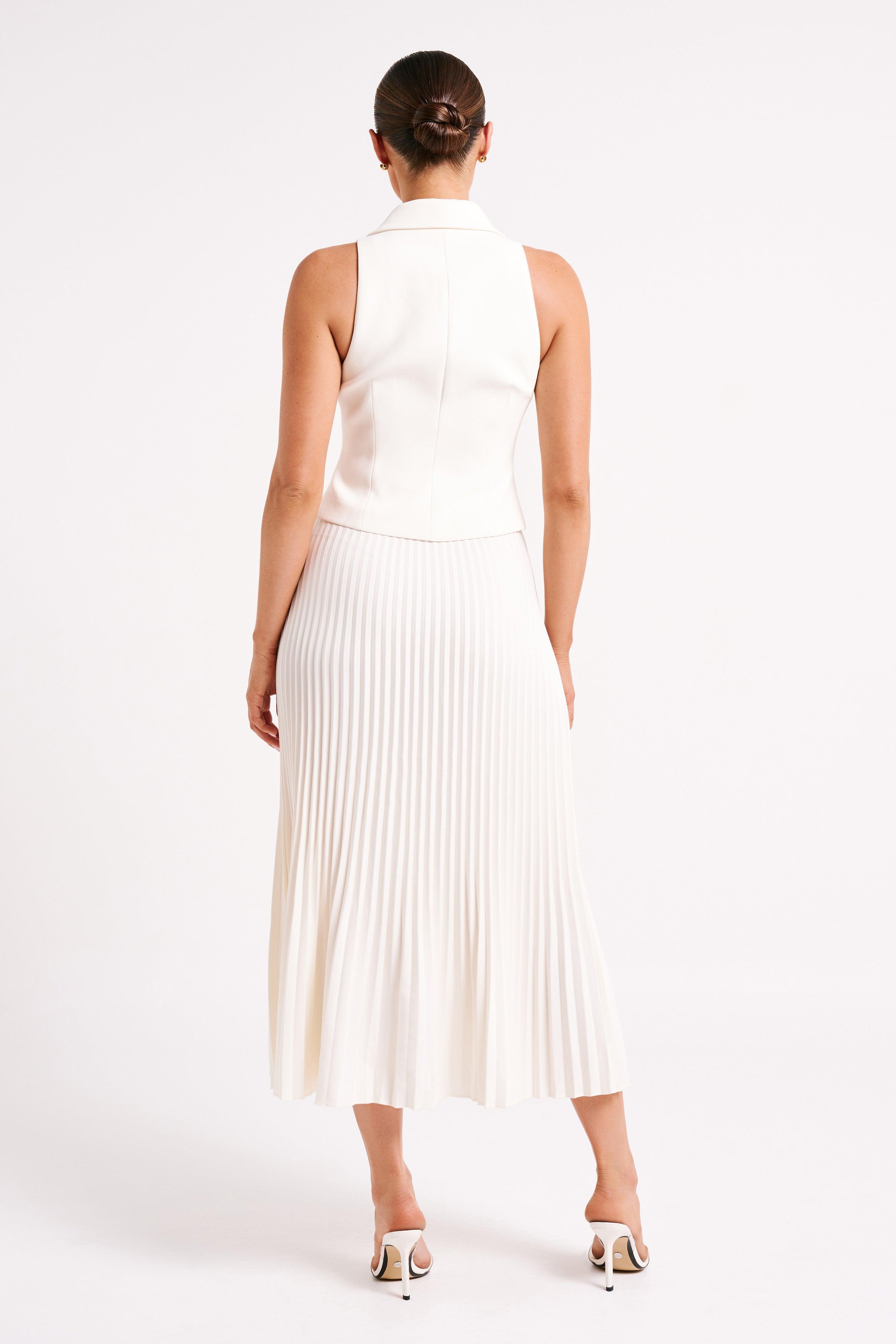 Twyla Pleated Suiting Maxi Skirt - Ivory Product Image