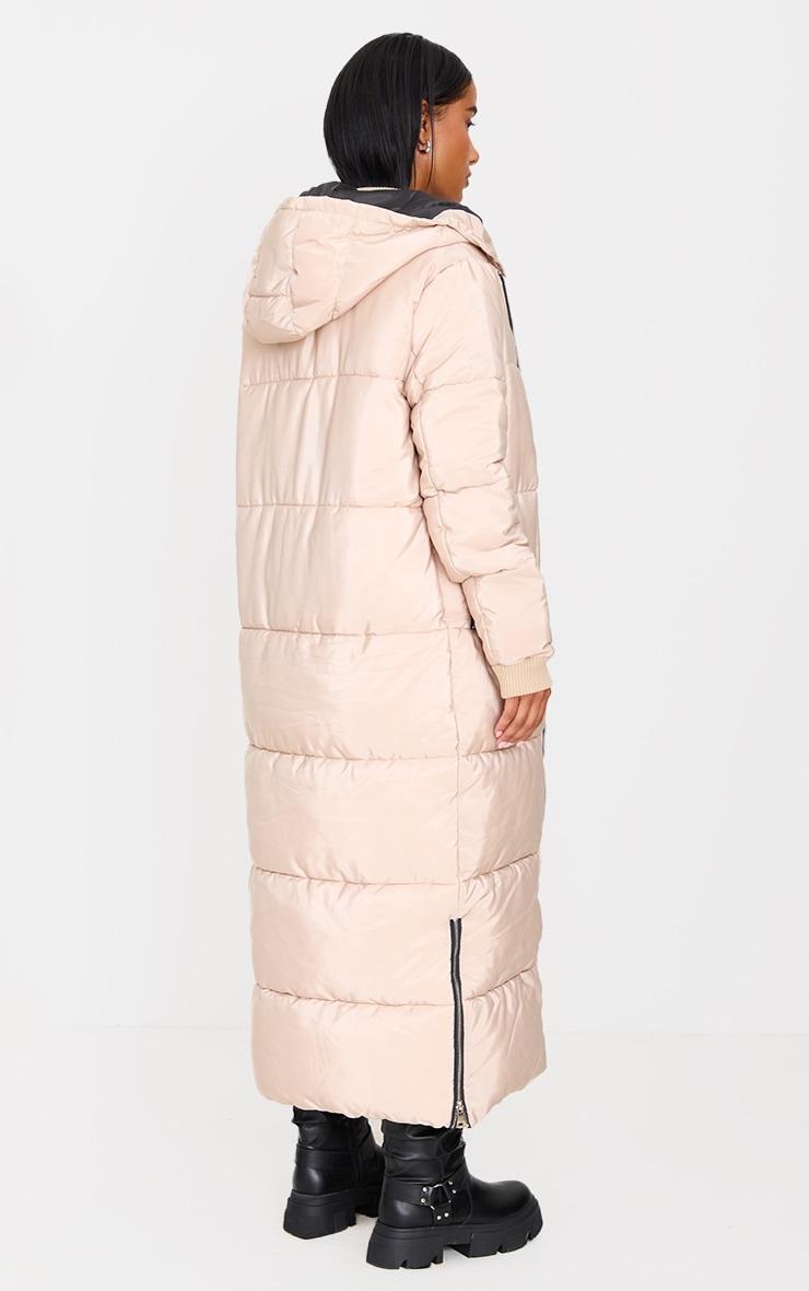 PRETTYLITTLETHING Stone Text Front Maxi Puffer Coat Product Image